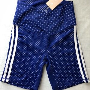 Willow Royal Blue Polka Dot High-Waist Surf Yoga Bike Shorts White Stripes NWT